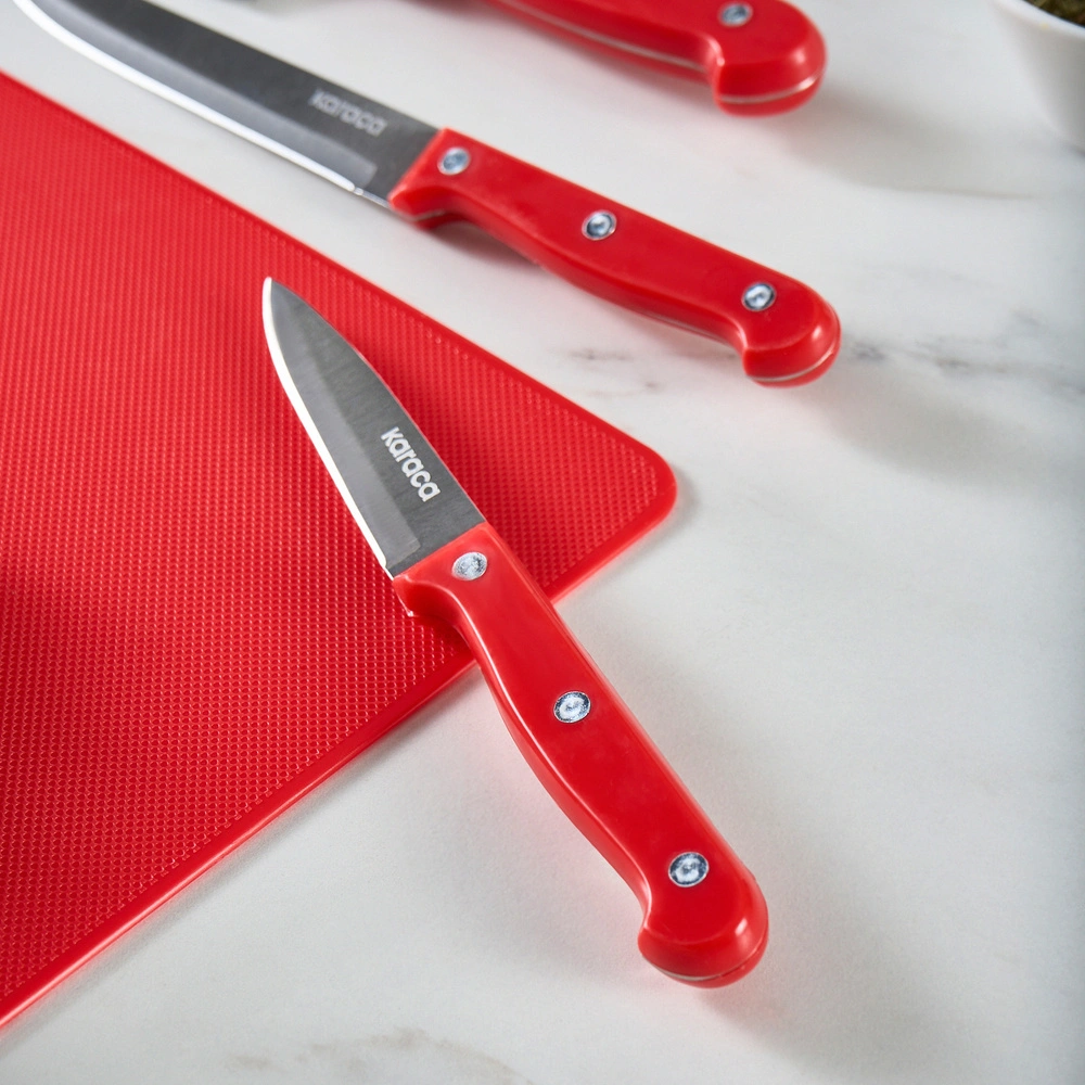 Karaca Sharp 4 in 1 6 Parça Kesme Tahtalı Bıçak Seti Kırmızı görseli 3