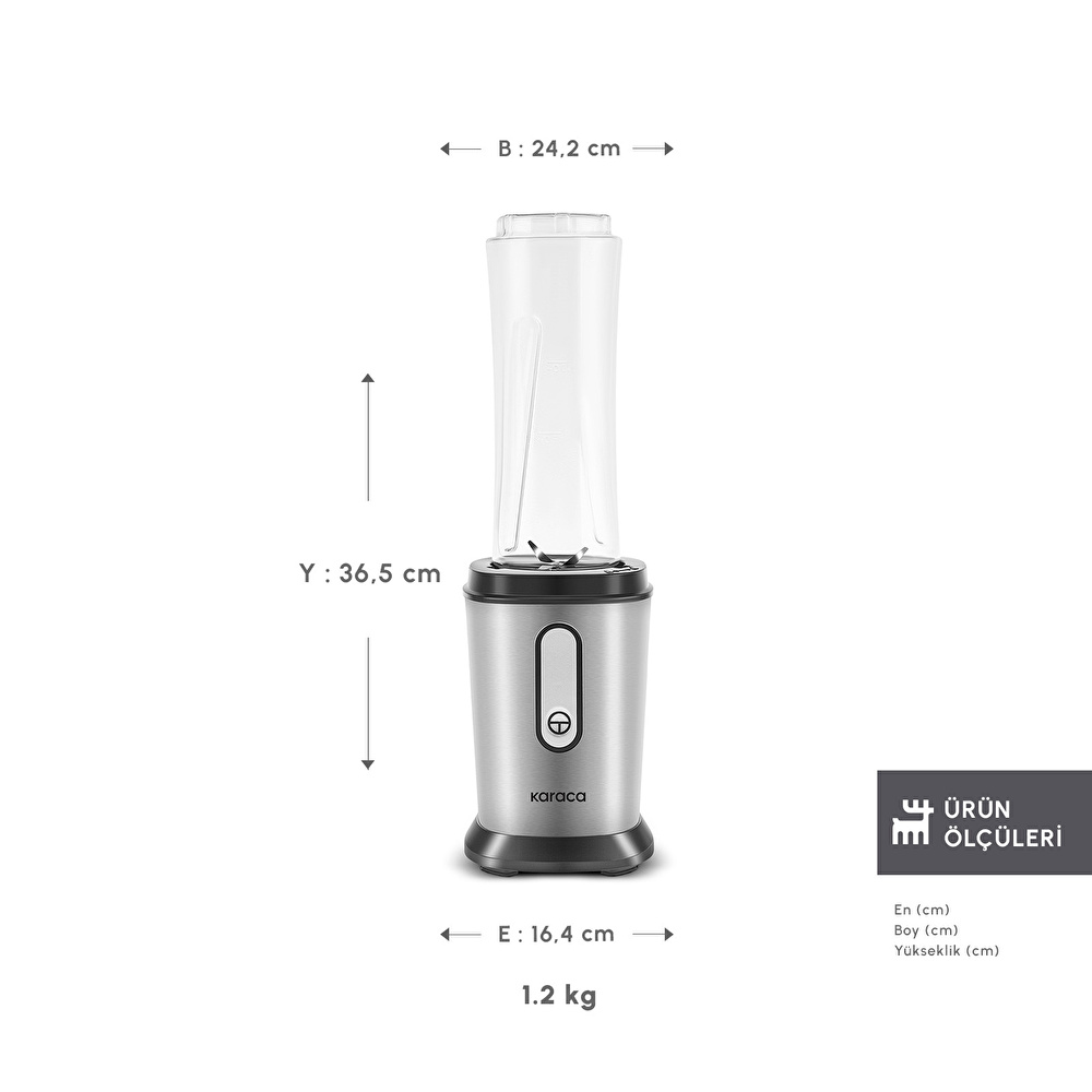 Karaca Smooth and Crush Personal Kişisel Smoothie Blender Inox görseli 2
