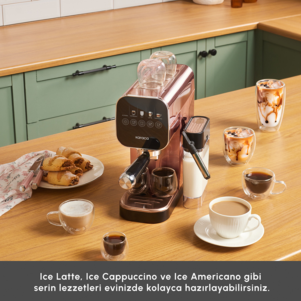 Karaca MyCaffe Barista S20 Entegre Süt Hazneli Otomatik Espresso ve Latte Makinesi Copper 900 ml 1360W görseli 3