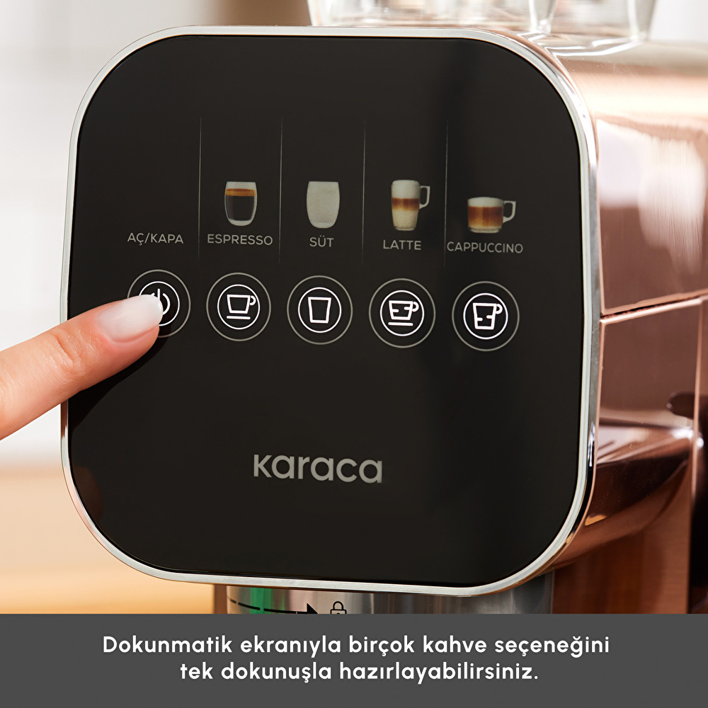 Karaca MyCaffe Barista S20 Entegre Süt Hazneli Otomatik Espresso ve Latte Makinesi Copper 900 ml 1360W görseli 6