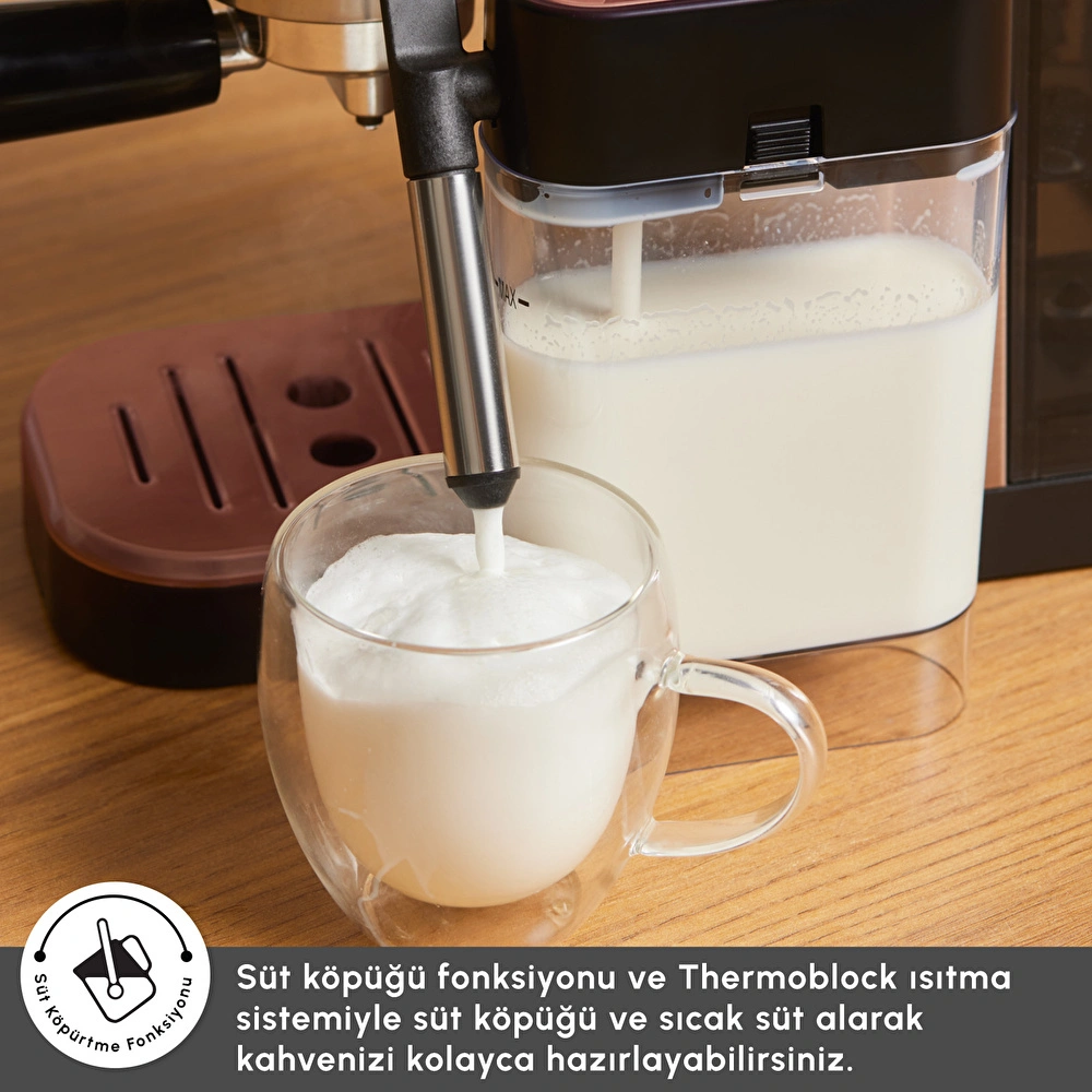 Karaca MyCaffe Barista S20 Entegre Süt Hazneli Otomatik Espresso ve Latte Makinesi Copper 900 ml 1360W görseli 9