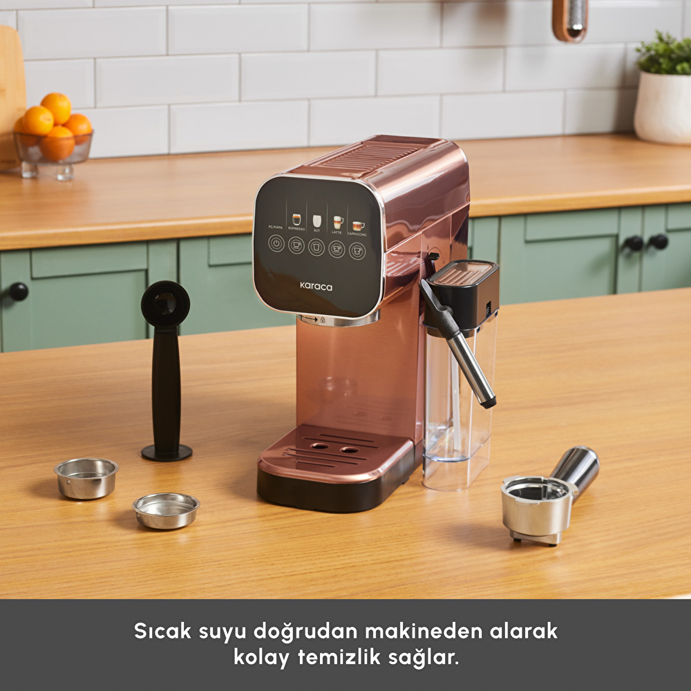 Karaca MyCaffe Barista S20 Entegre Süt Hazneli Otomatik Espresso ve Latte Makinesi Copper 900 ml 1360W görseli 11