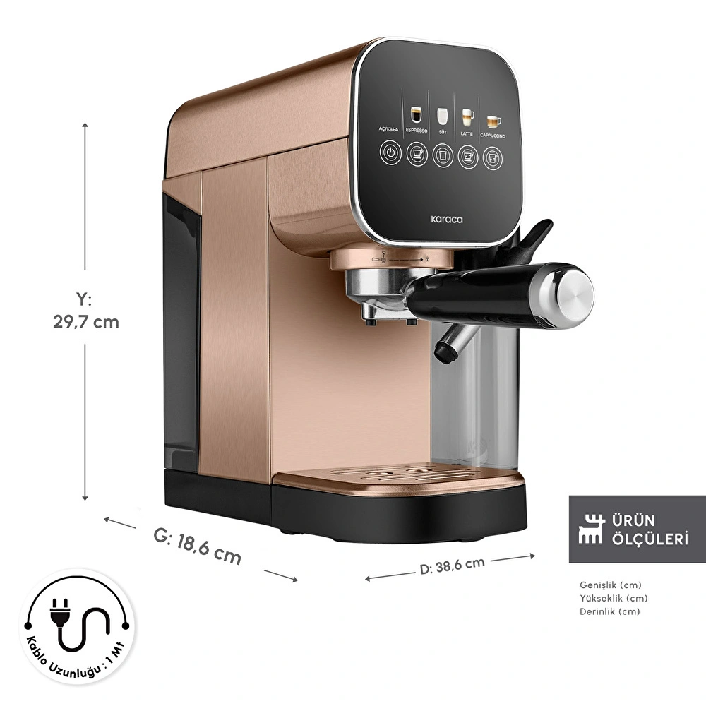 Karaca MyCaffe Barista S20 Entegre Süt Hazneli Otomatik Espresso ve Latte Makinesi Amber 900 ml 1360W görseli 2