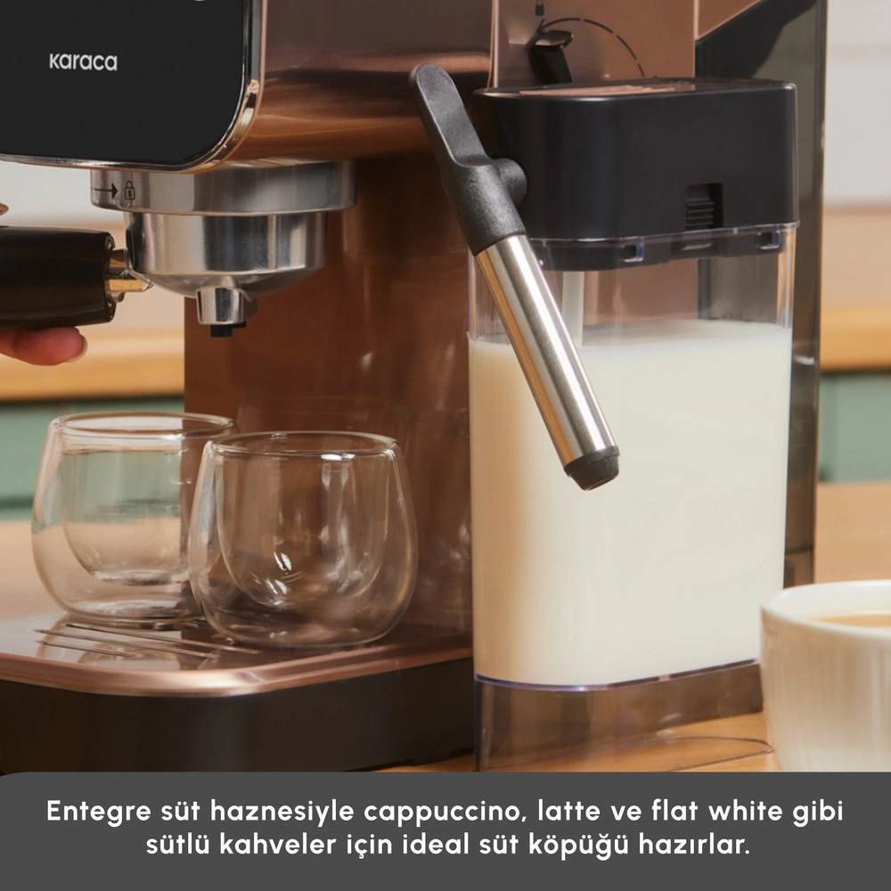Karaca MyCaffe Barista S20 Entegre Süt Hazneli Otomatik Espresso ve Latte Makinesi Amber 900 ml 1360W görseli 7