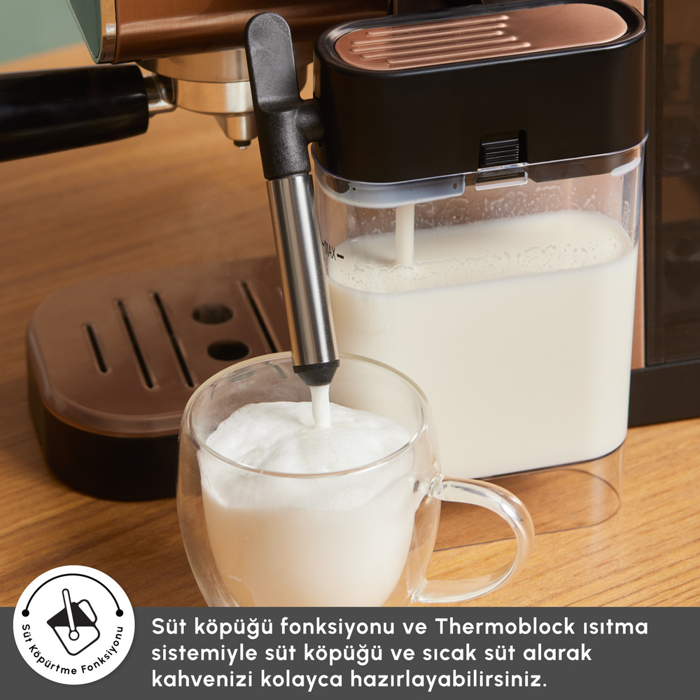 Karaca MyCaffe Barista S20 Entegre Süt Hazneli Otomatik Espresso ve Latte Makinesi Amber 900 ml 1360W görseli 9