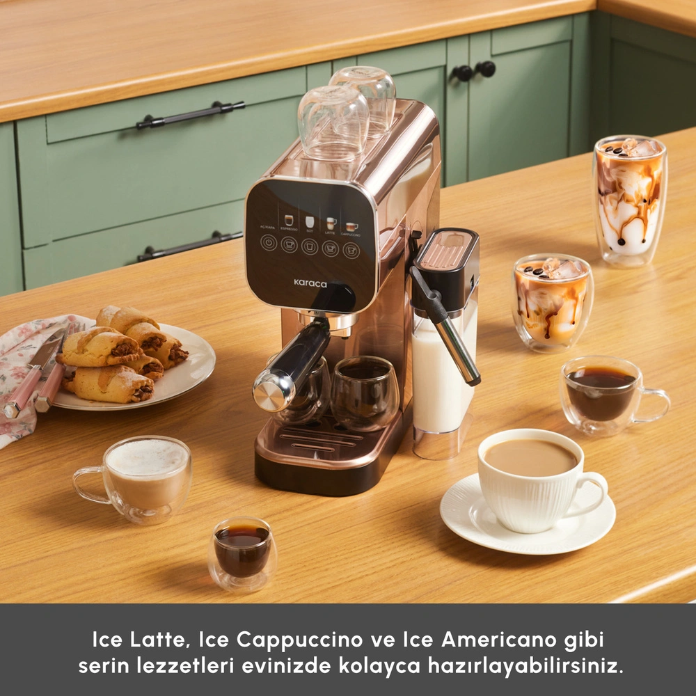 Karaca MyCaffe Barista S20 Entegre Süt Hazneli Otomatik Espresso ve Latte Makinesi Amber 900 ml 1360W görseli 3