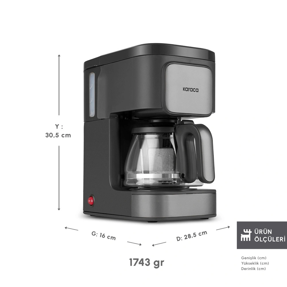 Karaca Just Coffee Aroma 2 in 1 Filtre Kahve Makinesi Space Gray  görseli 2