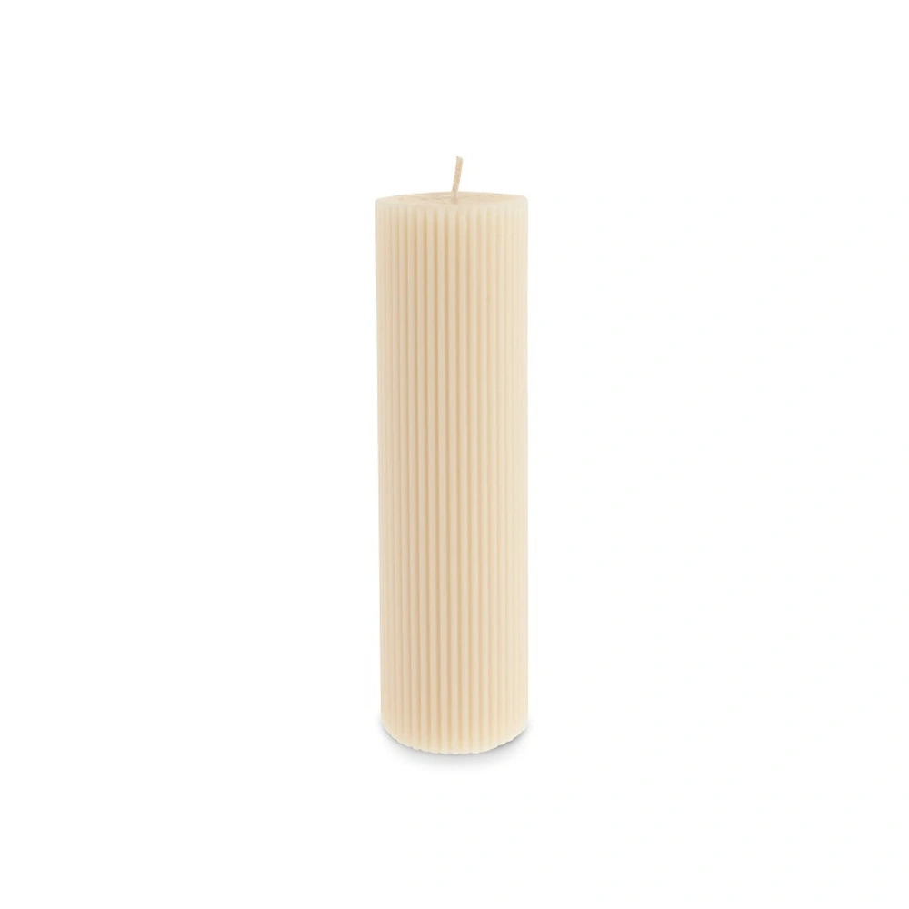 Karaca Home Striped Tırtıklı Sütun Mum 20 cm Bej görseli 1