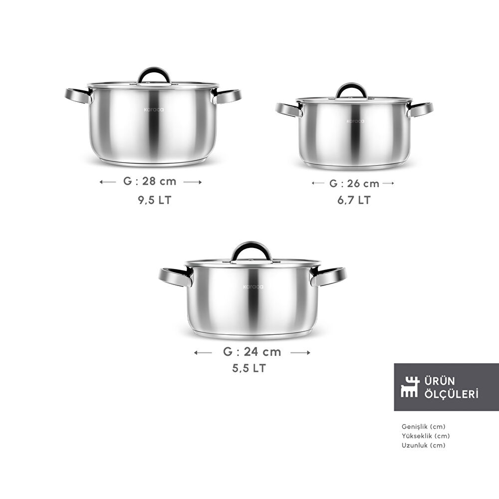 Karaca Magnus XLarge İndüksiyon Tabanlı 6 Parça Çelik Tencere Seti thumbnail 2