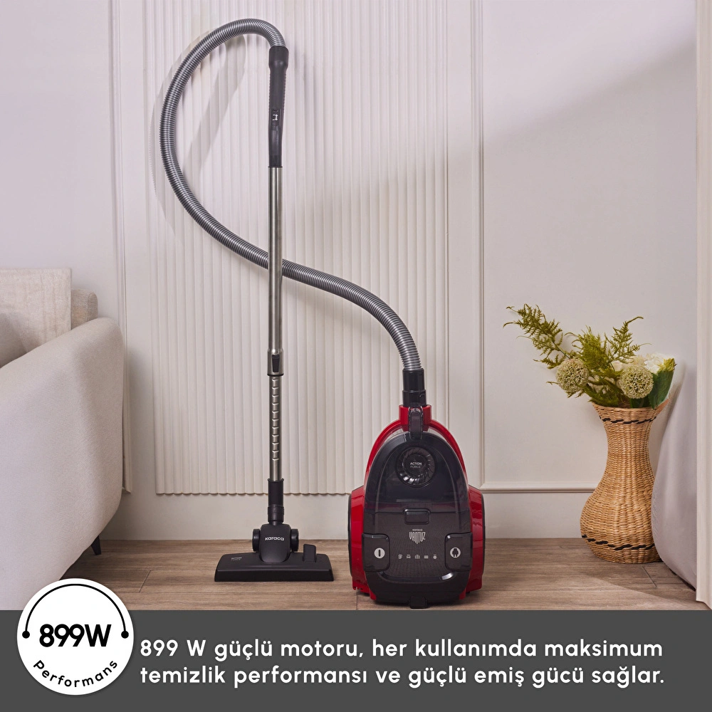 Karaca Vantuz Action Force X10 2 Lt Toz Torbasız Hazneli Elektrikli Süpürge Cherry Red 899 W görseli 4