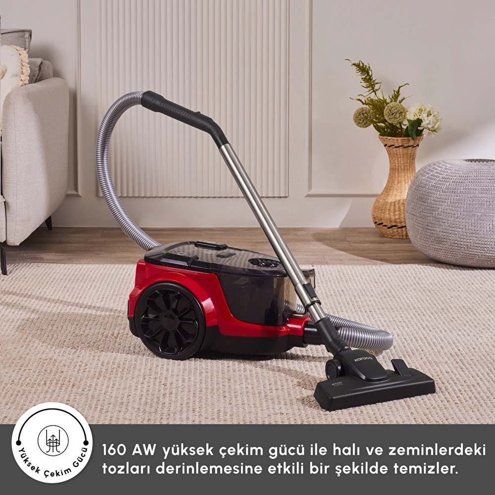 Karaca Vantuz Action Force X10 2 Lt Toz Torbasız Hazneli Elektrikli Süpürge Cherry Red 899 W görseli 6
