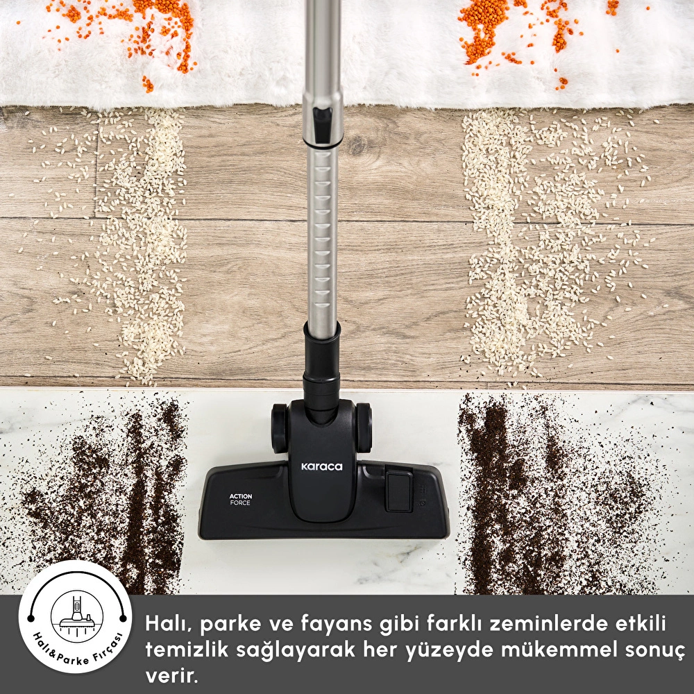 Karaca Vantuz Action Force X10 2 Lt Toz Torbasız Hazneli Elektrikli Süpürge Cherry Red 899 W görseli 7