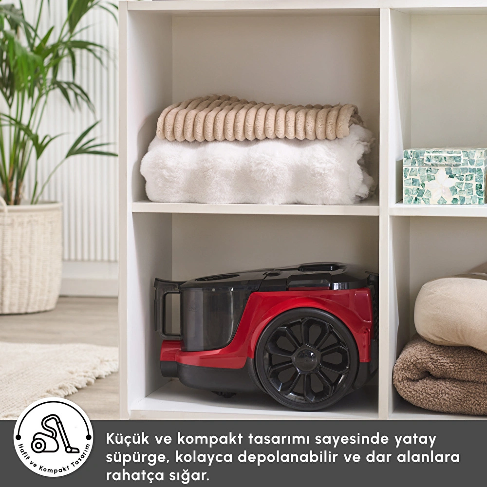 Karaca Vantuz Action Force X10 2 Lt Toz Torbasız Hazneli Elektrikli Süpürge Cherry Red 899 W görseli 11