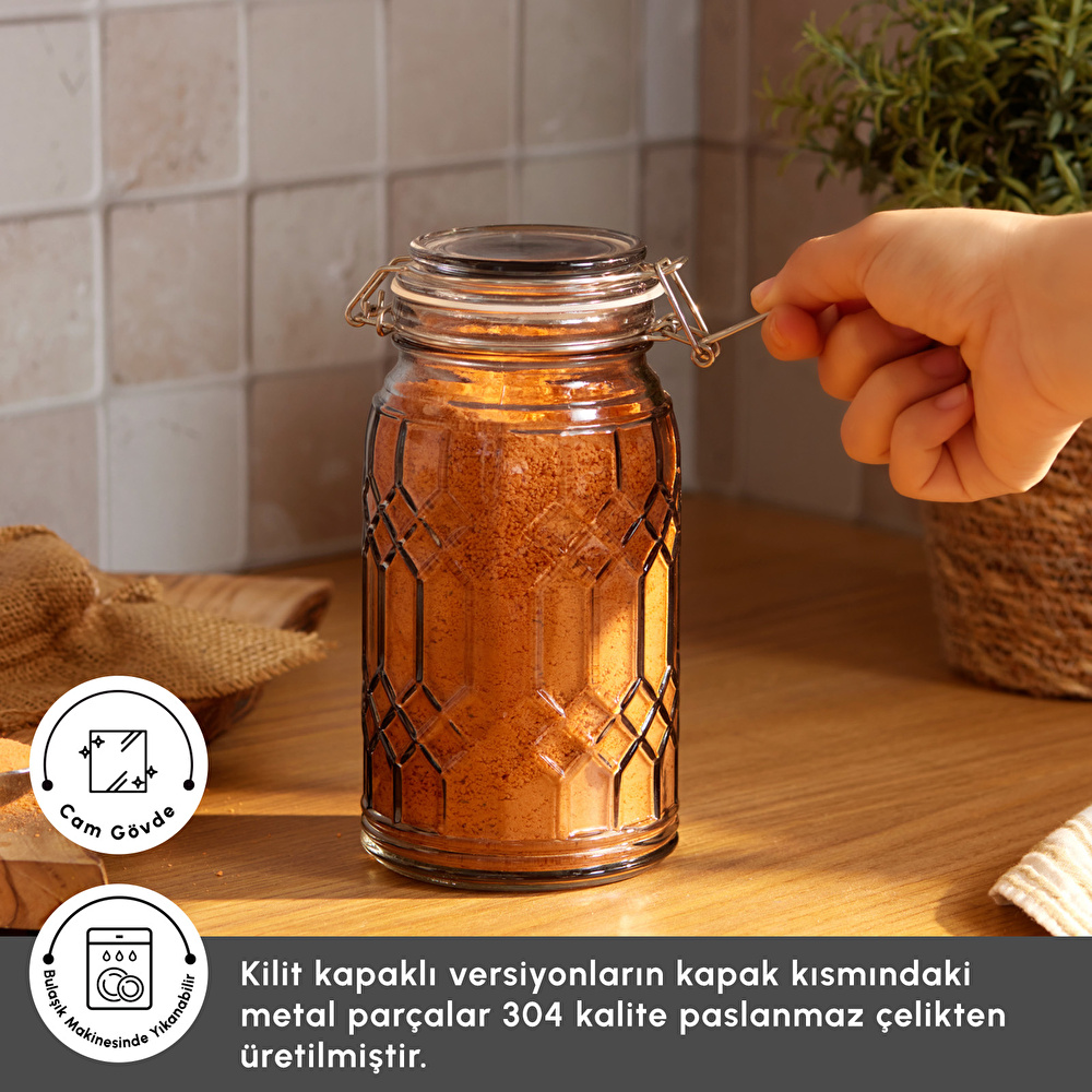 Karaca Storica Kilit Kapaklı Cam Kavanoz 1000 ml görseli 3