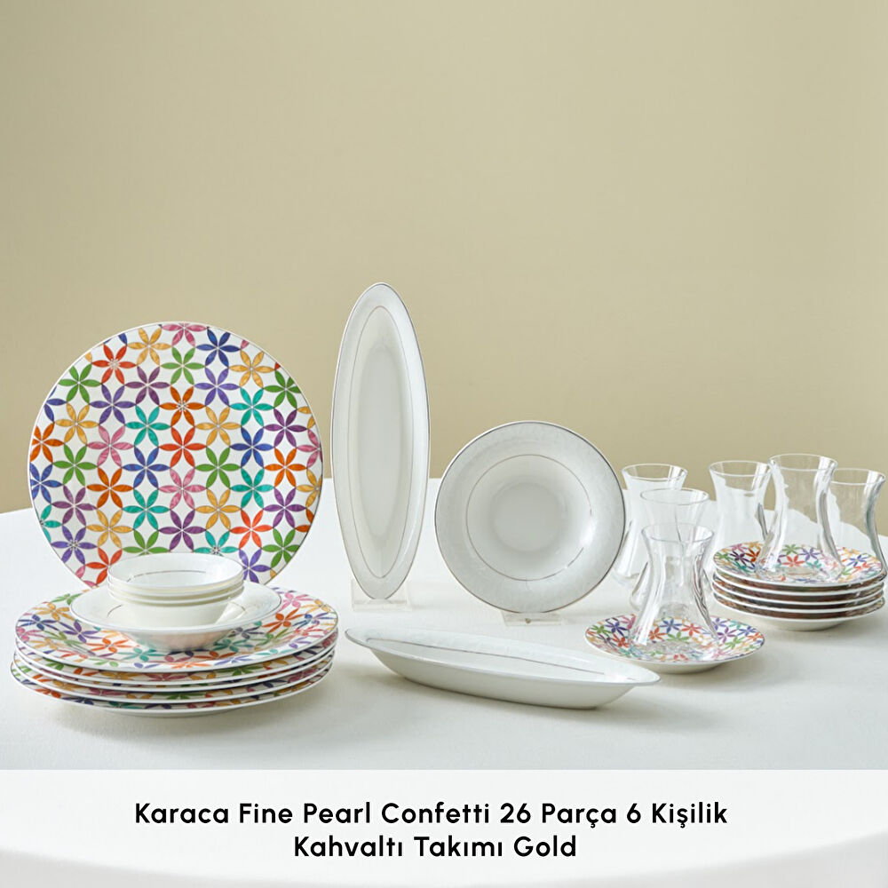 Karaca Fine Pearl Confetti 26 Parça 6 Kişilik Kahvaltı Takımı Gold thumbnail 3
