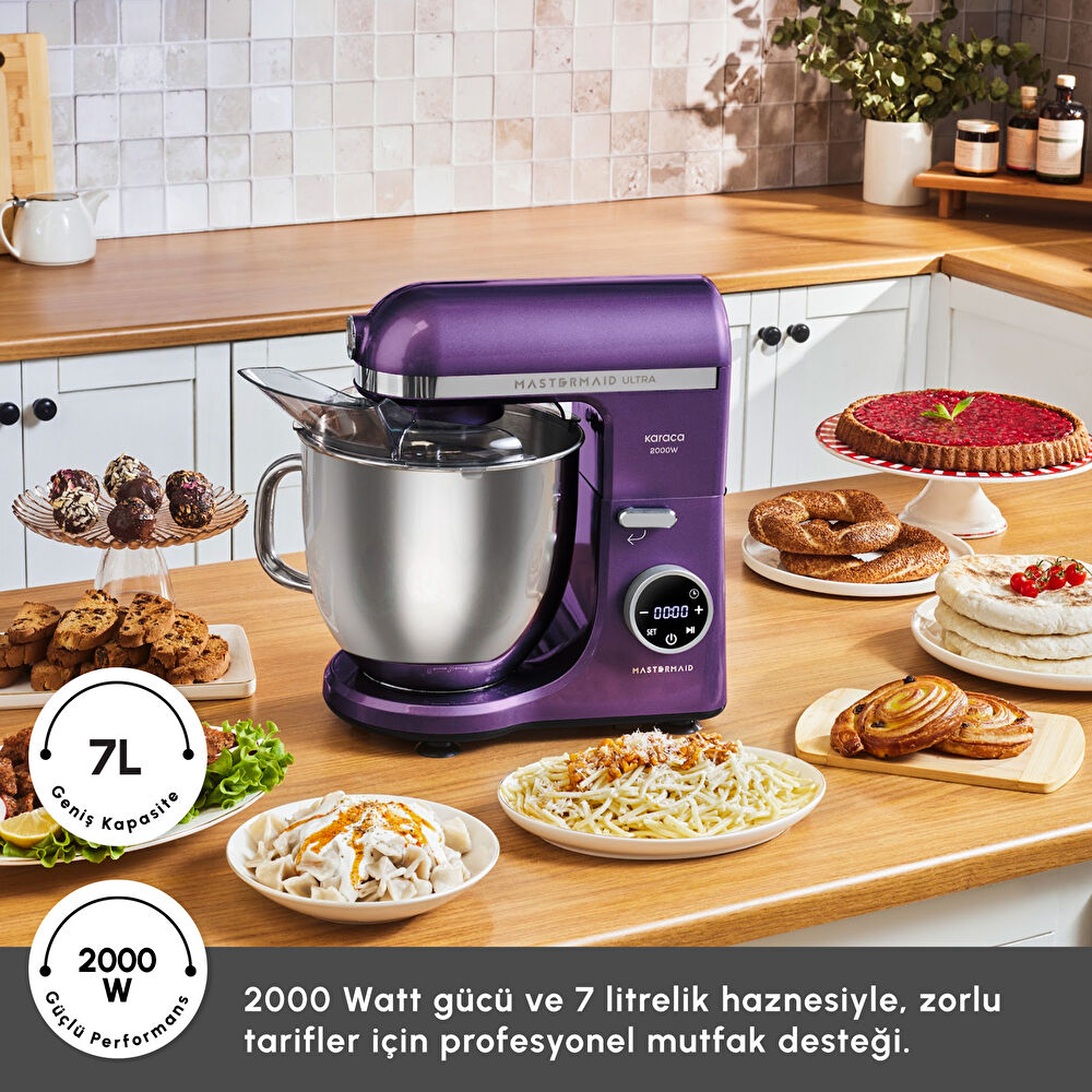 Karaca Mastermaid Chef Ultra D2000W Dijital Ekranlı Hamur Yoğurma Makinesi Grape Purple 7L thumbnail 6