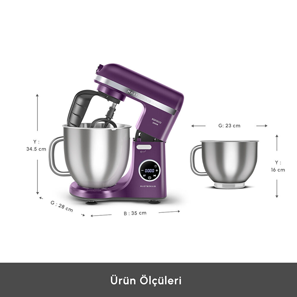 Karaca Mastermaid Chef Ultra D2000W Dijital Ekranlı Hamur Yoğurma Makinesi Grape Purple 7L thumbnail 4