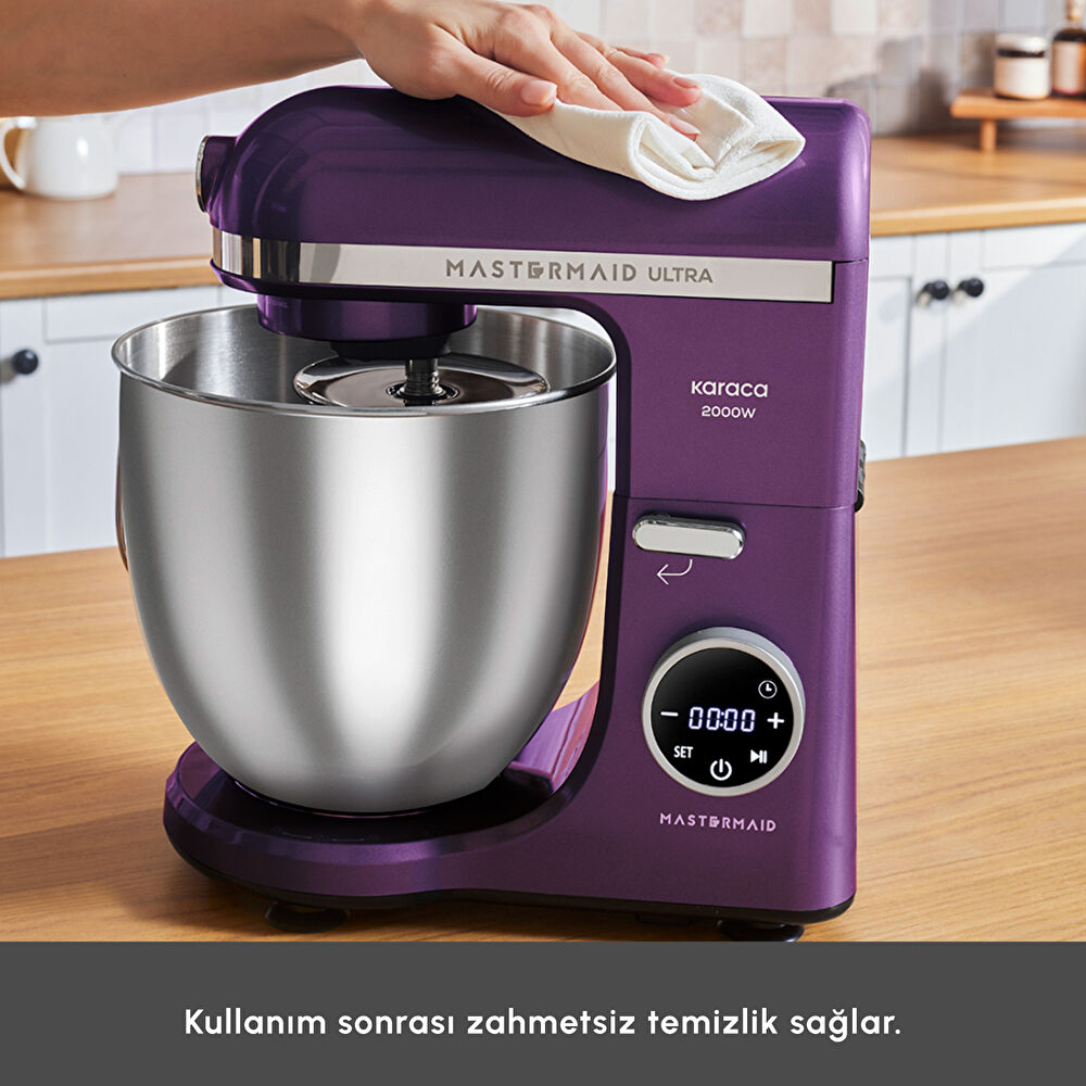 Karaca Mastermaid Chef Ultra D2000W Dijital Ekranlı Hamur Yoğurma Makinesi Grape Purple 7L thumbnail 10