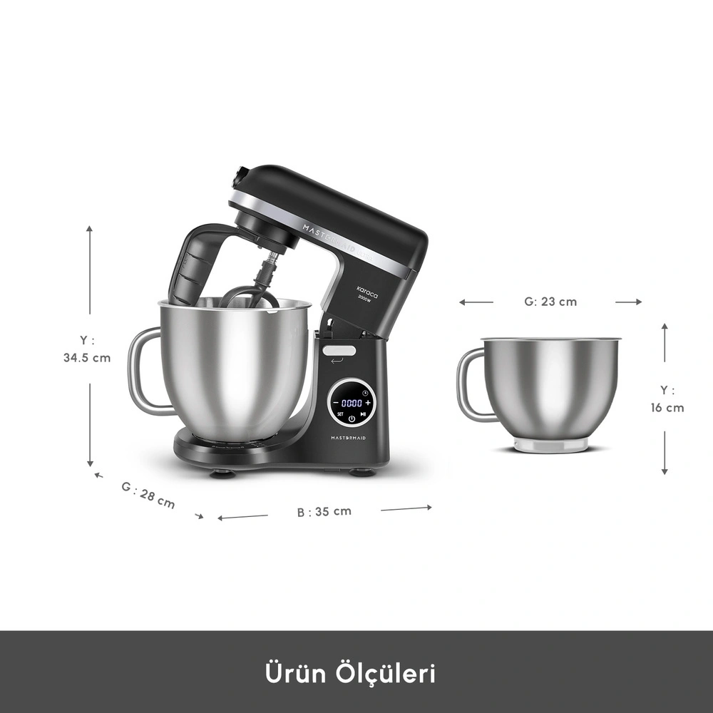 Karaca Mastermaid Chef Ultra D2000W Dijital Ekranlı Hamur Yoğurma Makinesi Matte Black 7L görseli 4