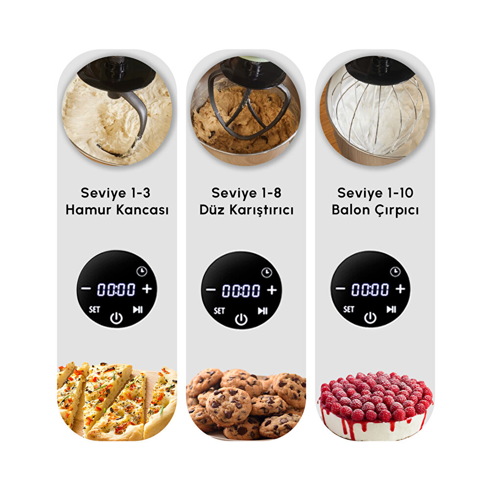 Karaca Mastermaid Chef Ultra D2000W Dijital Ekranlı Hamur Yoğurma Makinesi Tiffany 7L thumbnail 8