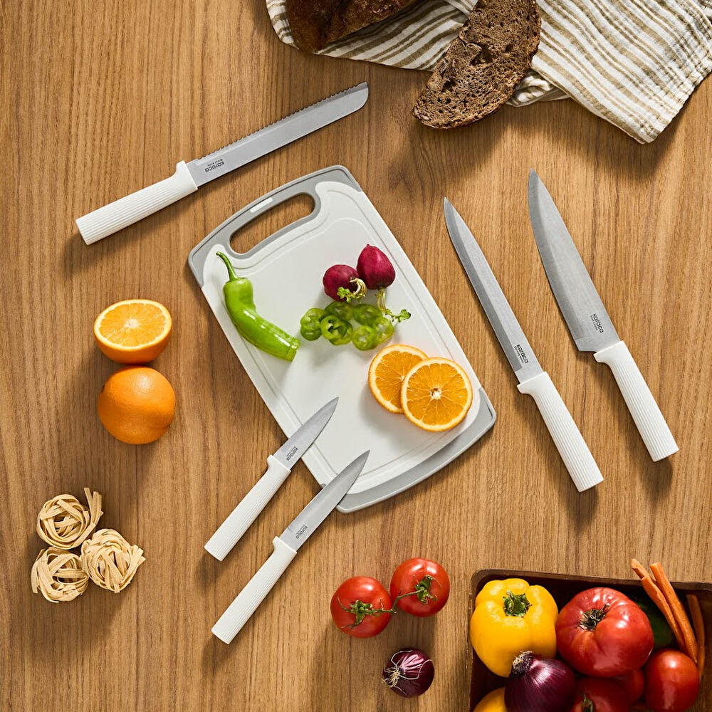 Karaca Massimo Kesme Tahtası ve Servis Setli 12 Parça Bıçak Seti Krem thumbnail 3