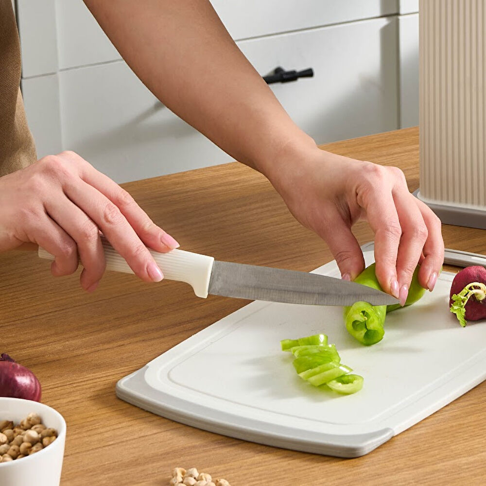 Karaca Massimo Kesme Tahtası ve Servis Setli 12 Parça Bıçak Seti Krem thumbnail 5