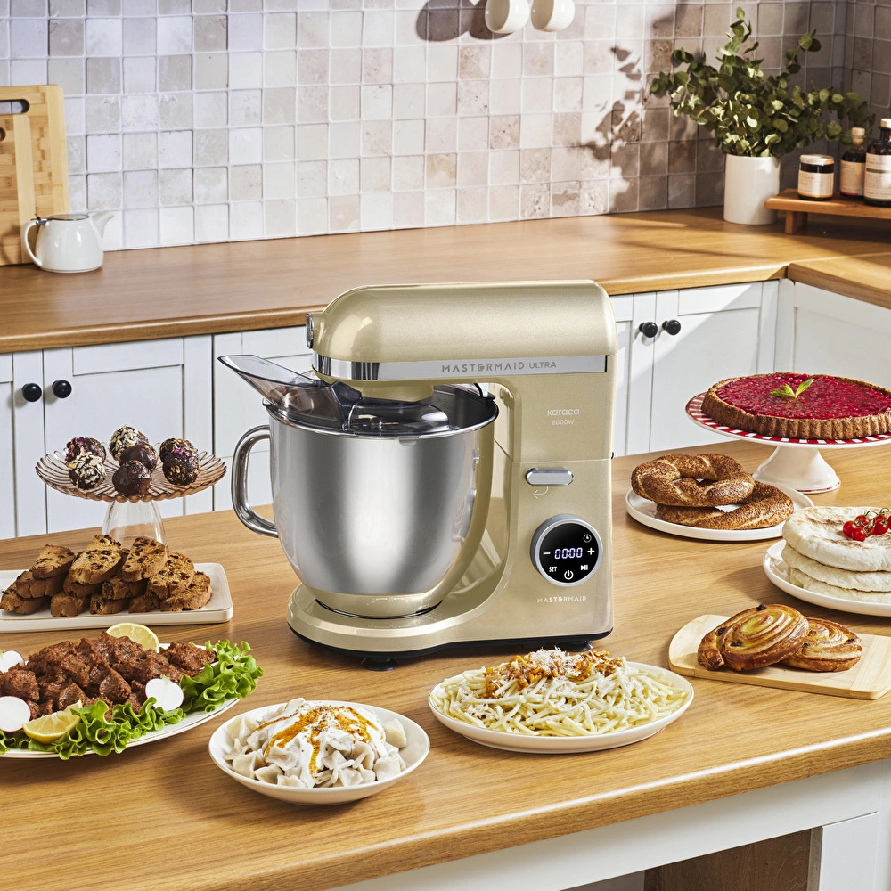 Karaca Mastermaid Chef Ultra D2000W Dijital Ekranlı Hamur Yoğurma Makinesi Mineral Gold 7L görseli 1