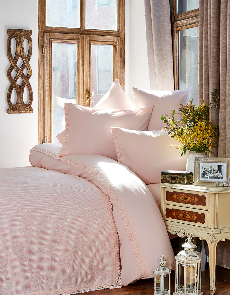 PINK HOUSE　生成　フラワープリン　ノースリーブチュニック　ネモフィラ柄 Karaca Home Monica Rnf Somon Nevresim Pike Takımı | Karaca Home