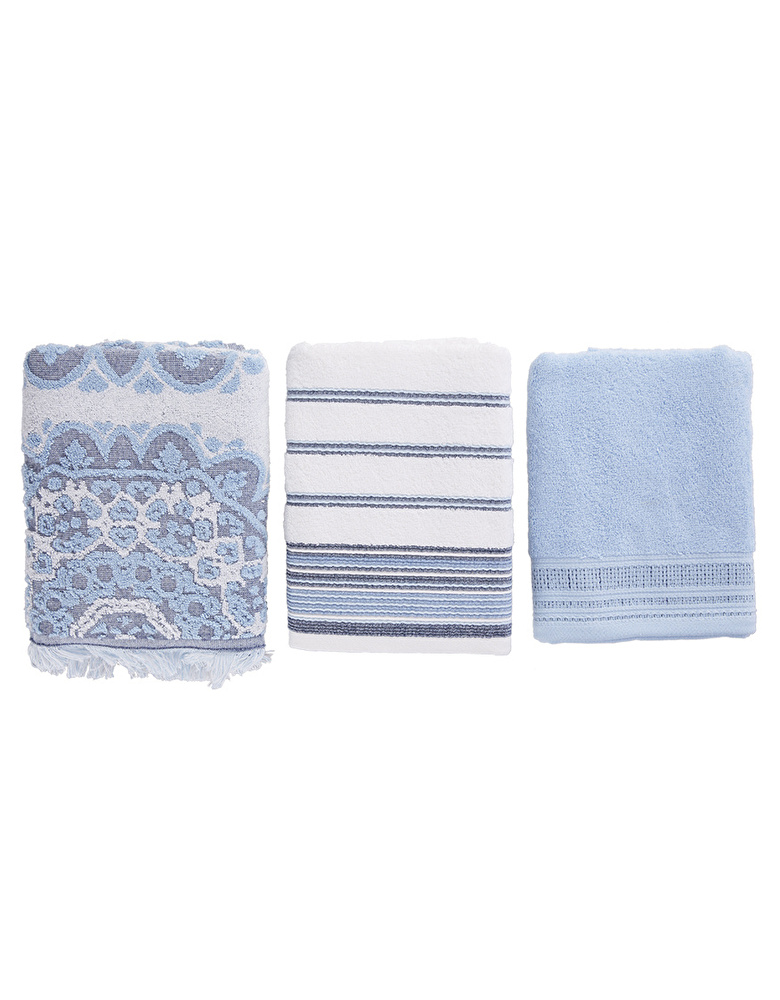 Karaca Home Napoli 3lü Yüz Havlu Seti 50x90 cm Mavi  görseli 1