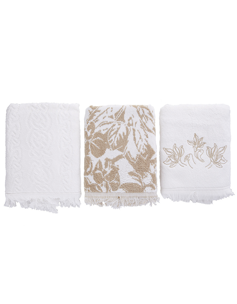 Karaca Home Cuneo 3’lü Havlu Seti 50 x 90 Cm Bej görseli 1