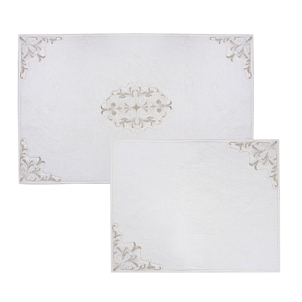 Karaca Home Bianca Bej 2 Parça Dantelli Banyo Paspası (60x100 cm + 50x60 cm) görseli 1