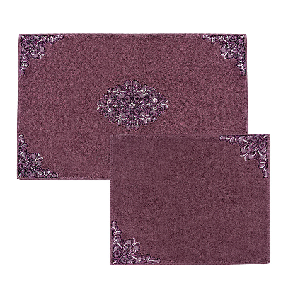 Karaca Home Bianca Mürdüm 2 Parça Dantelli Banyo Paspası (60x100 cm + 50x60 cm) görseli 1