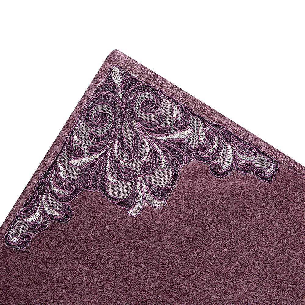 Karaca Home Bianca Mürdüm 2 Parça Dantelli Banyo Paspası (60x100 cm + 50x60 cm) görseli 5