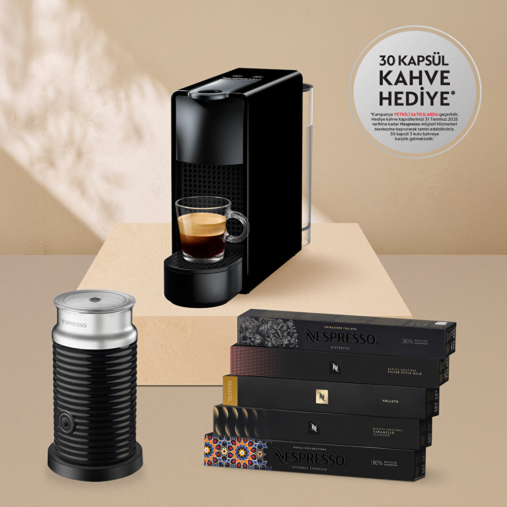 Nespresso D35 Essenza Mini Kırmızı Kahve Makinesi ve Süt Köpürtücü Aksesuar görseli 1