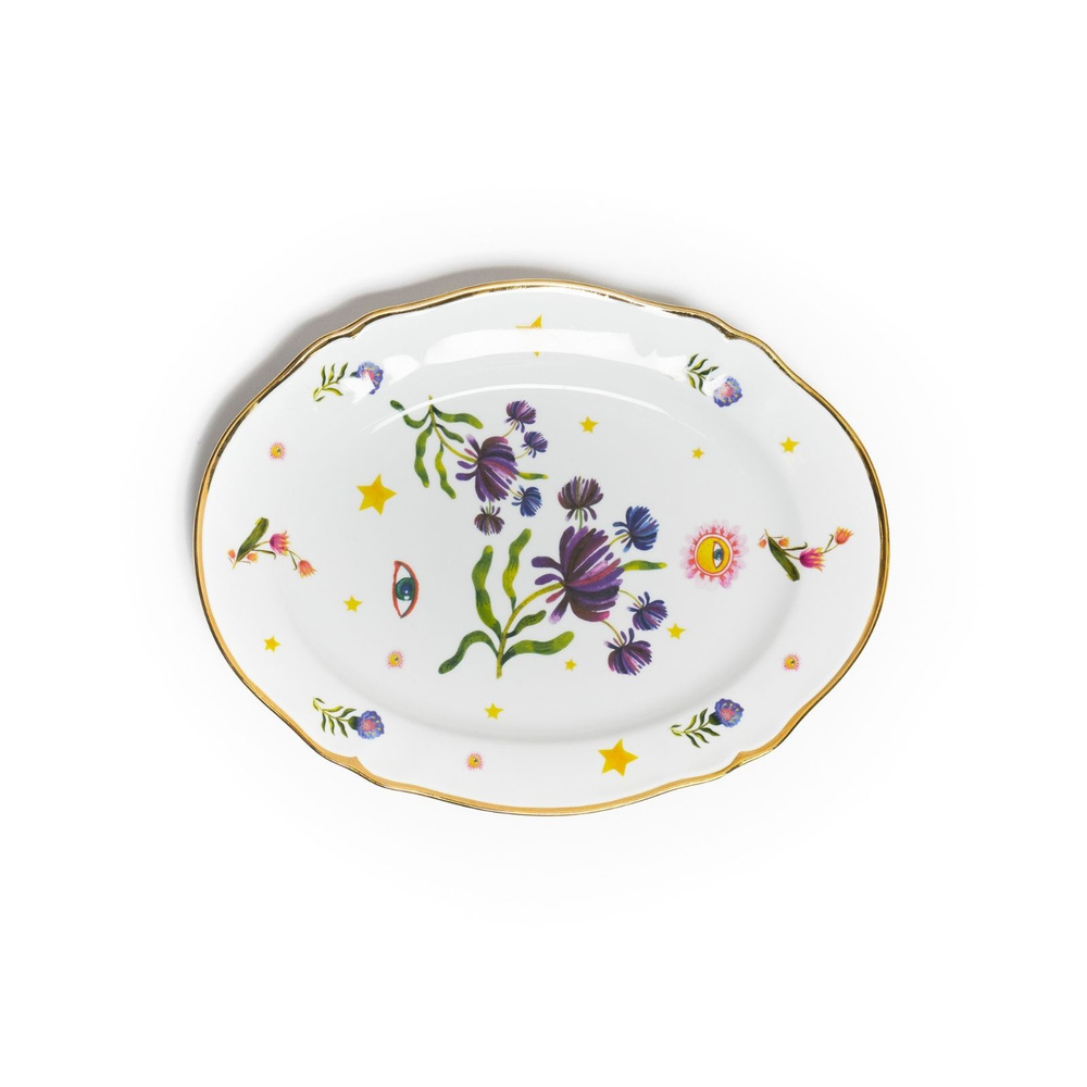Bitossi Home Fabula Floral Porselen Oval Tabak 34 cm Mor görseli 1