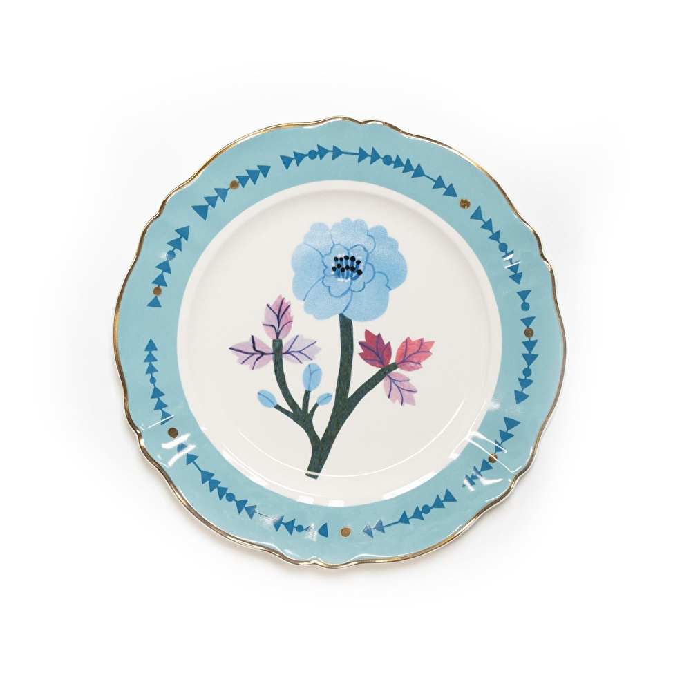 Bitossi Home Botanica Flower Porselen Yuvarlak Tabak 32,5 cm Mavi görseli 1