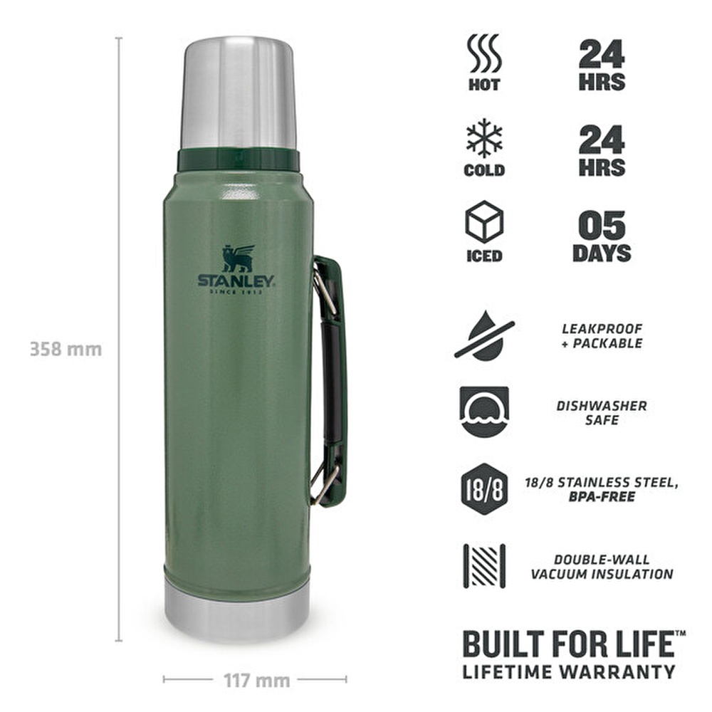 Stanley Legendary Classic Hammertone Clay Termos 1L Green görseli 4