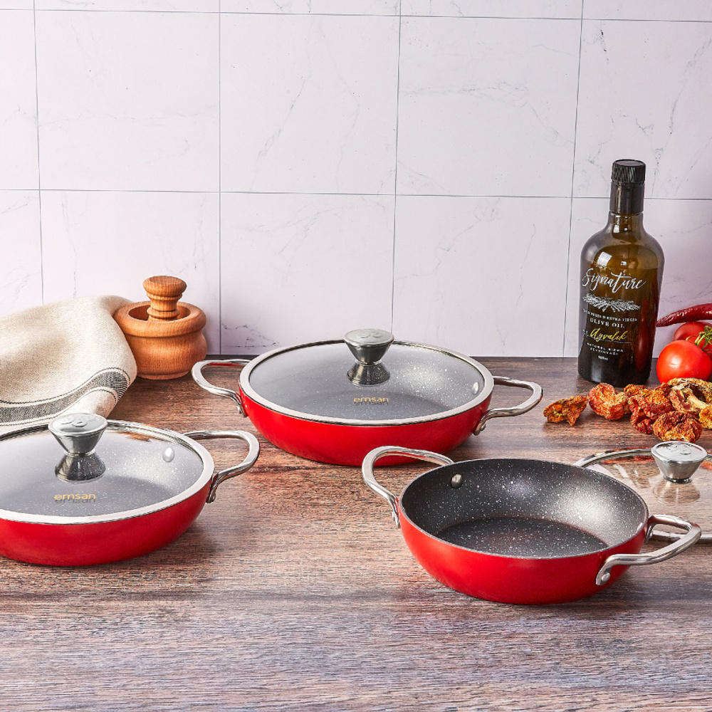 Emsan Aventura Kırmızı Granit 6 Parça Omlet-Sahan Seti görseli 5