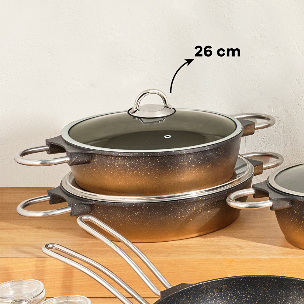 Emsan Kuvars Siyah Gold Pilav/Karnıyarık Tenceresi 26 cm 3 lt görseli 4