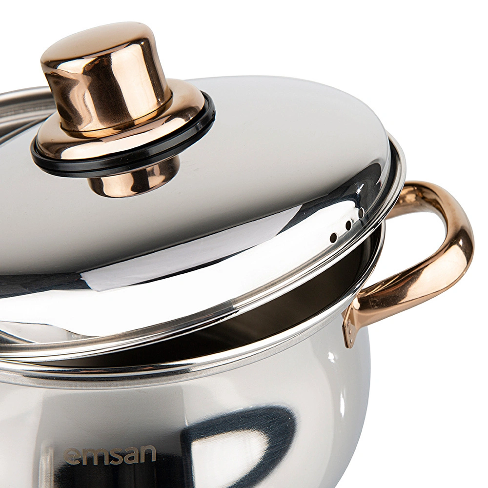 Emsan Azure İndüksiyon Tabanlı 6 Parça Titanyum Çelik Tencere Seti Rose Gold görseli 6