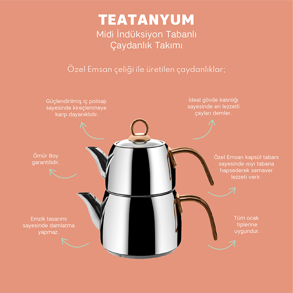 Emsan Teatanyum Midi İndüksiyon Tabanlı Çaydanlık Takımı görseli 4