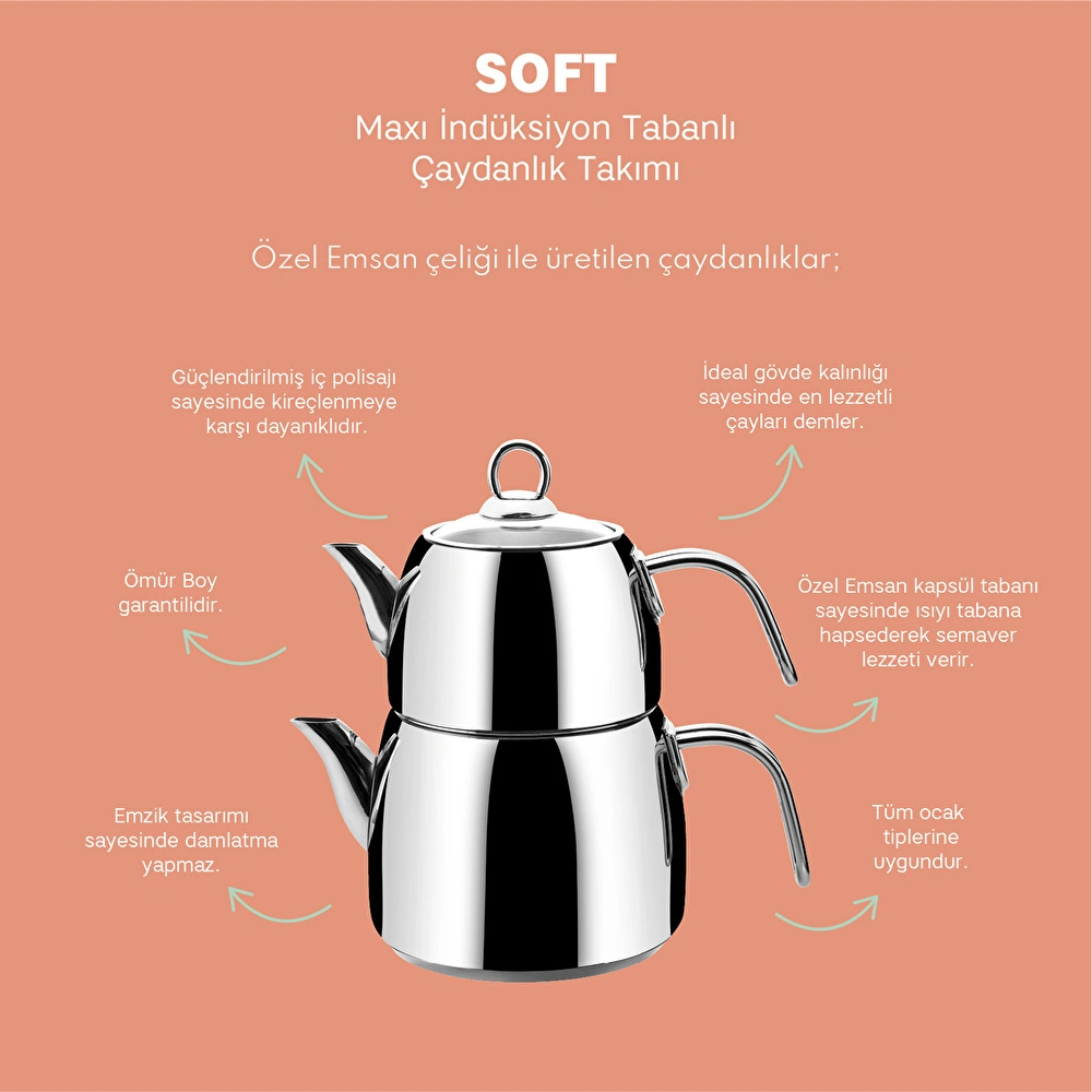 Emsan Soft Maxi İndüksiyon Tabanlı Çaydanlık Takımı 1.2-2.5Lt görseli 5
