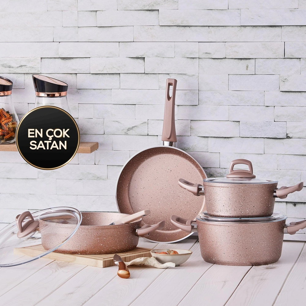 Emsan Arven 7 Parça Pink Granit Tencere Seti görseli 1