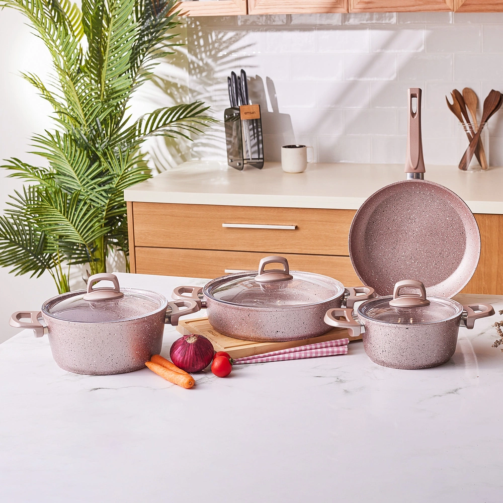 Emsan Premium-S Pro Gold Pink 7 Parça Granit Tencere Seti görseli 2