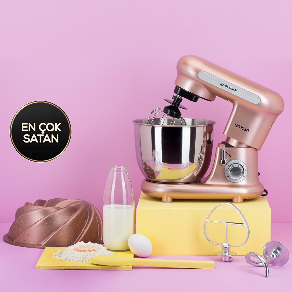 Emsan Bella Gusto Mini Golden Pink Stand Mikser Mutfak Şefi 800W 3,5 Lt görseli 1