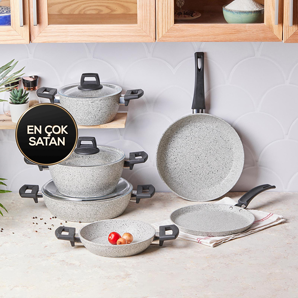 Emsan Rich Light Grey 9 Parça Granit Tencere Seti görseli 1