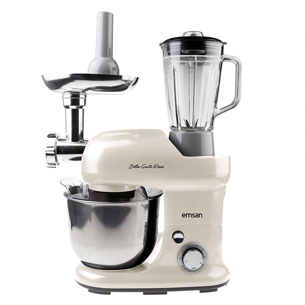Emsan Bella Gusto Maxi Krem Kıyma Çekme /Sucuk-Sosis/İçli Köfte Aparatlı/Smooth Hazneli Hamur Yoğurma Makinesi 1300W 5L görseli 1