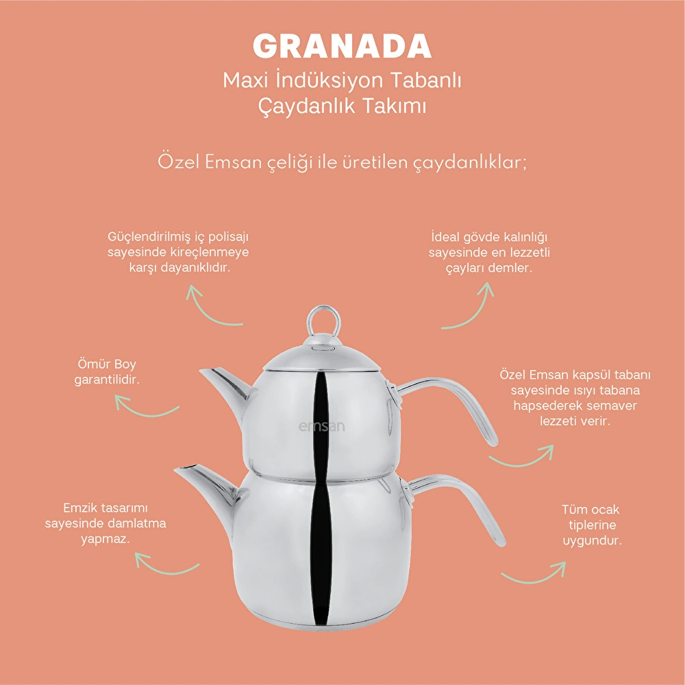 Emsan Granada Maxi Çaydanlık Takımı 1.1 - 2.1 Lt görseli 3