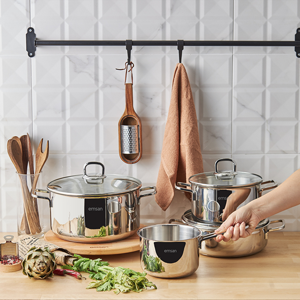 Emsan Cocinero 7 Parça Çelik Tencere Seti görseli 4