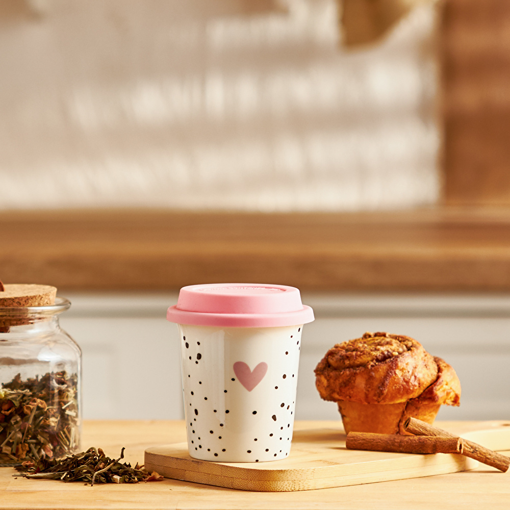 Emsan Amore Silikon Kapaklı Mug 300 ml Pembe görseli 2